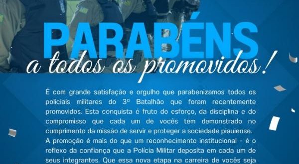 3º BPM de Floriano homenageia os 190 anos da Polícia Militar e parabeniza policiais promovidos